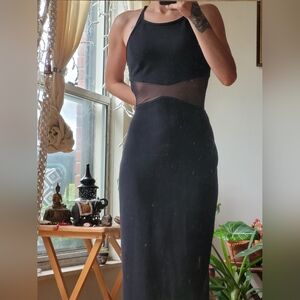 Vintage Y2k Rampage maxi sheer waist halter neckline black dress size 9